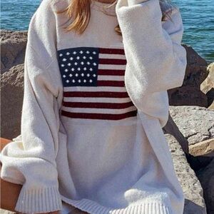 SHEIN Cream American Flag Sweater NWOT